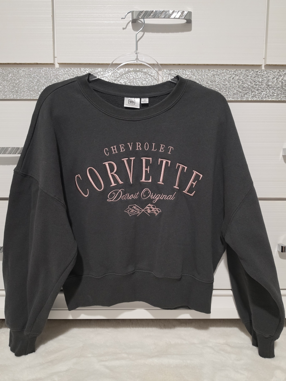 Corvette Women's Black Pullover Sweatshirt with Pink Logo